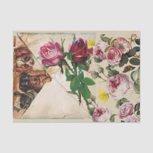 PAPIER MOUSSELINE TROIS DOGGIES AVEC MONOGRAM ROSE (Recto)