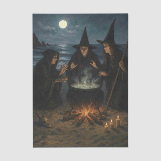 Papier Mousseline Trois Sorcières Brew Cauldron Pleine lune Beach (Recto)