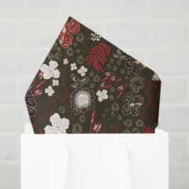 Papier Mousseline Tropical Christmas Red Sage Black Hibiscus Floral