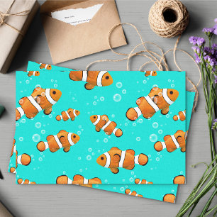 Papier Mousseline Tropical Clownfish & Bubbles Motif