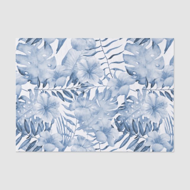 Papier Mousseline Tropical Fleurs Violettes et Bleues pour une Marié (Recto)