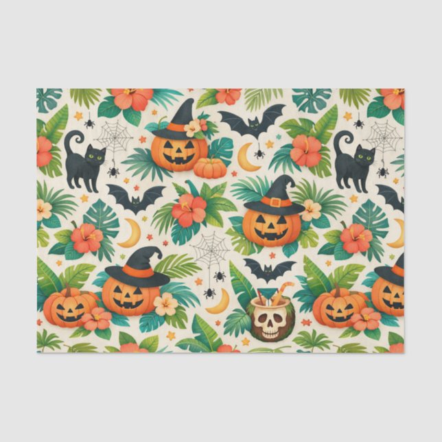 Papier Mousseline Tropical Halloween Pumpkins (Recto)