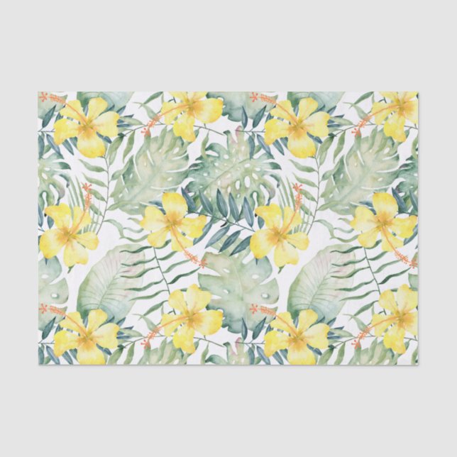 Papier Mousseline Tropical jaune hibiscus floral douche de mariée (Recto)