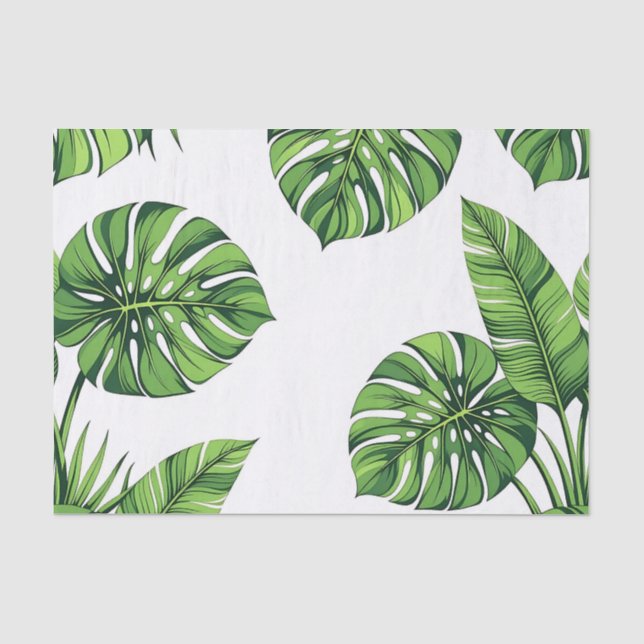 Papier Mousseline Tropical Monstera Leaves Seamless Pattern Green (Recto)
