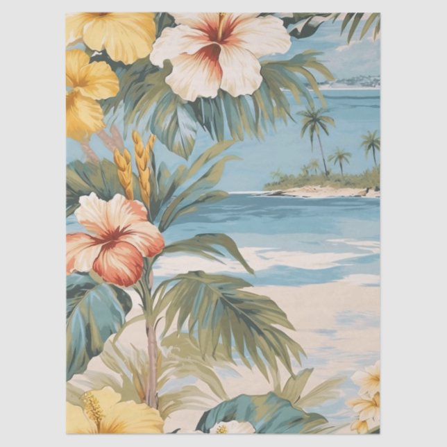Papier Mousseline Tropical Pastel Ocean View Decoupage (Recto)