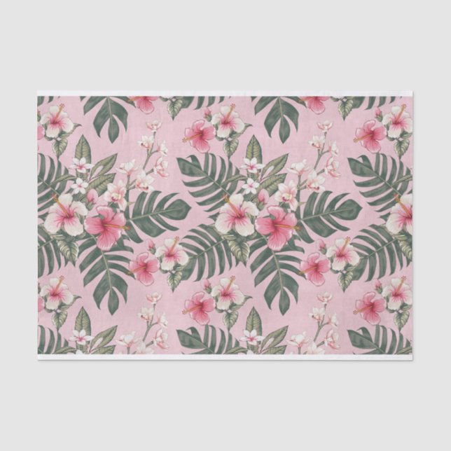 Papier Mousseline Tropical rose Hibiscus Motif d'art (Recto)