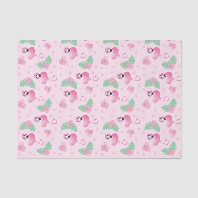 Papier Mousseline Tropique Flamant rose Oiseau Fleur Motif rose clai (Recto)