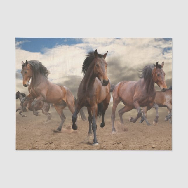 Papier Mousseline Troupeau Étonnante De Chevaux (Recto)