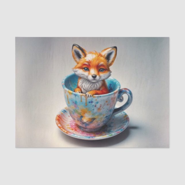 Papier Mousseline Trousse Whimsical Fox dans papier découpage Teacup (Recto)