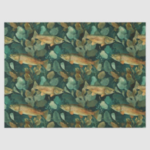 Papier Mousseline Truite Brune Eau Verte Aquarelle Poisson Nature De