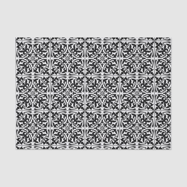 Papier Mousseline Tuile marocaine - blanc avec l'arrière - plan noir (Recto)