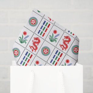 Papier Mousseline Tuiles de mahjong LG #4 Rouge Vert Bleu Blanc