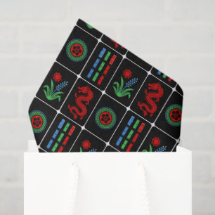 Papier Mousseline Tuiles de Mahjong LG #4 Rouge Vert Bleu Noir