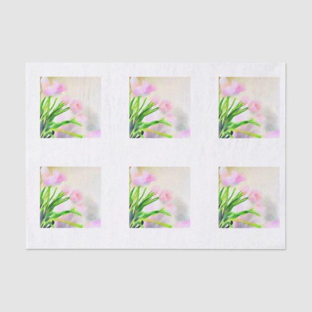 Papier Mousseline Tuiles roses de tulipe d'aquarelle pour Decoupage (Recto)