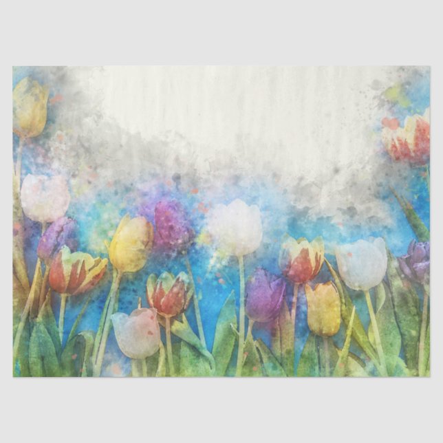 Papier Mousseline Tulipe de printemps Aquarelle Découpage (Recto)