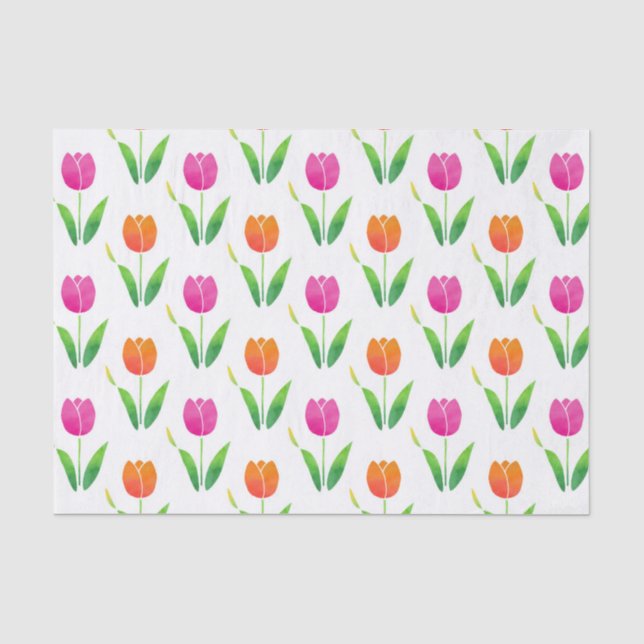 Papier Mousseline Tulipes d'aquarelle rose et orange (Recto)