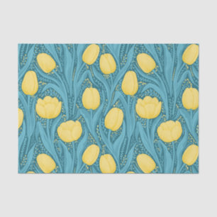 Papier Mousseline Tulipes en bleu et jaune