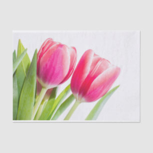 Papier Mousseline Tulipes roses avec Feuille vert photo