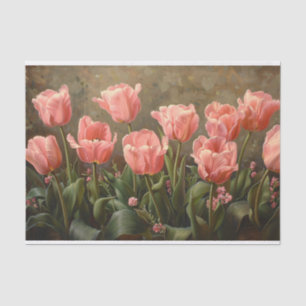 Papier Mousseline Tulipes roses Peinture Découpage botanique