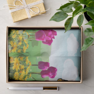 Papier Mousseline Tulipes roses printanières et découpage de papillo