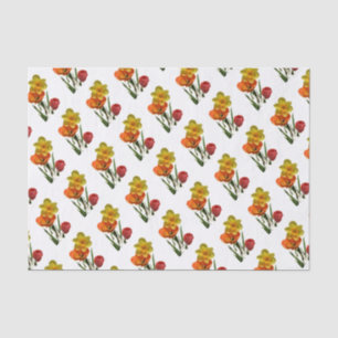 Papier Mousseline Tulipes rouges et fleurs de jonquilles jaunes