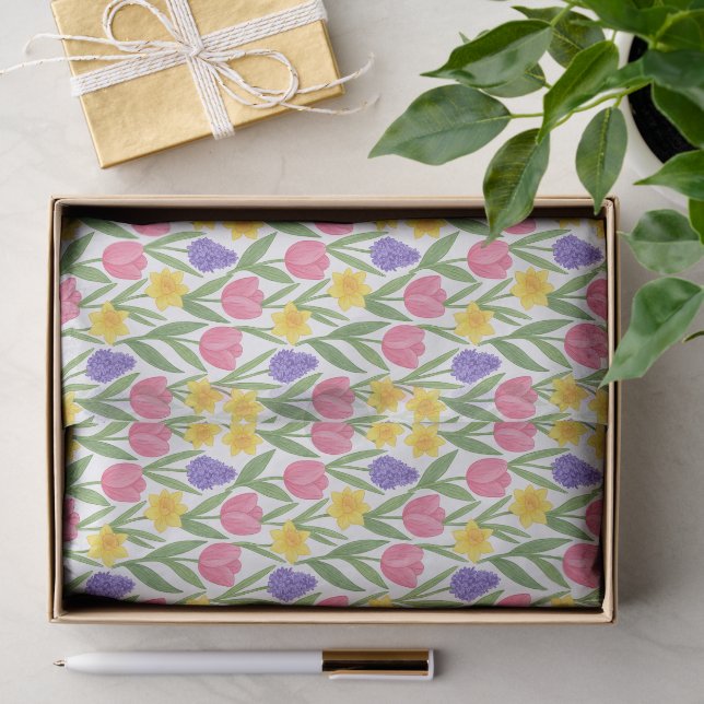 Papier Mousseline Tulips, Daffodils, Hyacinths Coloring Style (Cadeau)