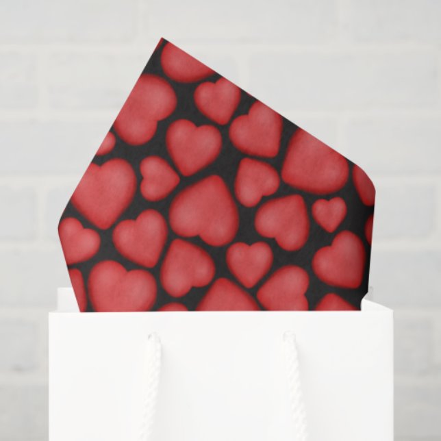 Papier Mousseline tumbled red hearts pattern (Sac cadeau)