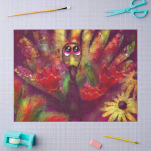 Papier Mousseline Turquie Bird Floral Rouge Jaune Whimsical Découpag