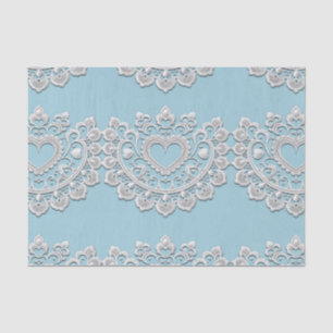 Papier Mousseline Turquoise Bleu Blanc Dentelle Cœur Mariage Mariée