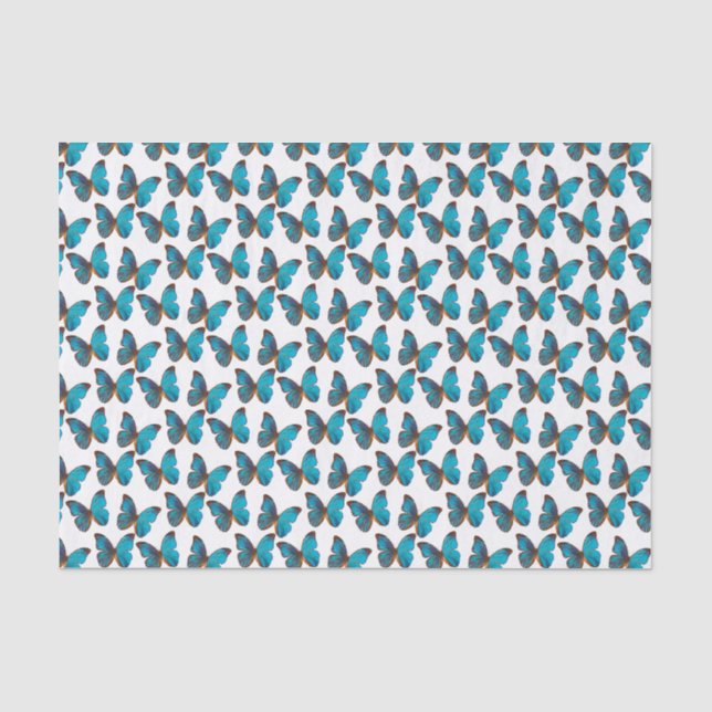 Papier Mousseline Turquoise Blue Rainforest Butteflies Motif (Recto)