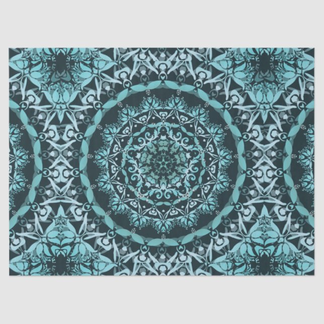 Papier Mousseline Turquoise Dark Green Damask Mandala (Recto)