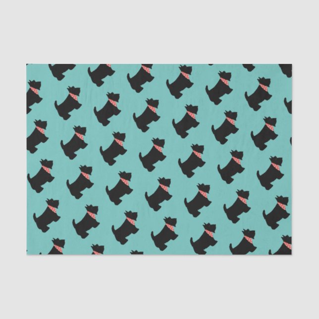 Papier Mousseline Turquoise écossais Terrier Black Scottie Dog Red S (Recto)