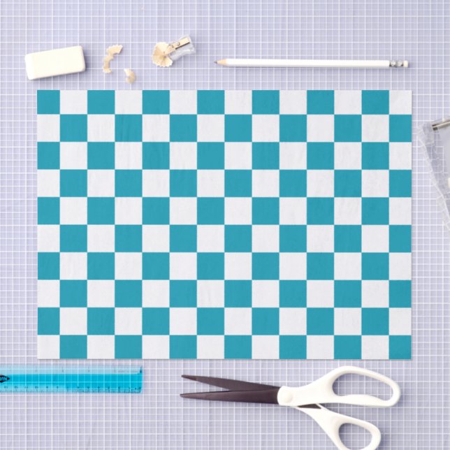 Papier Mousseline Turquoise foncé à carreaux  (Artisanat)