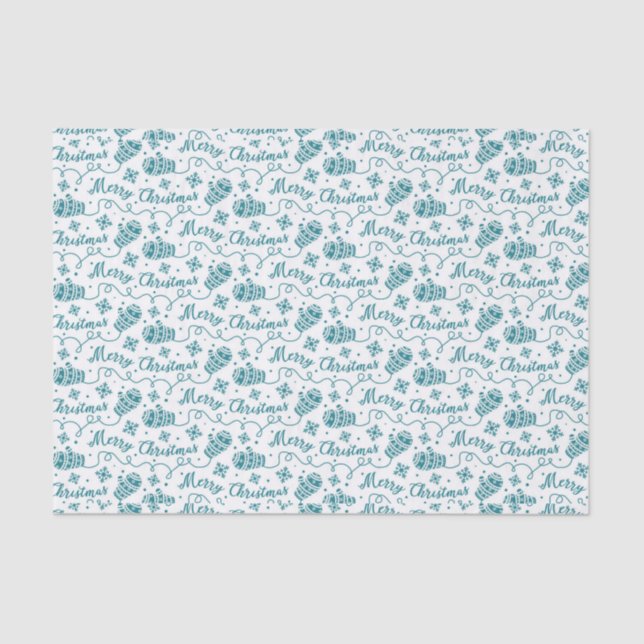 Papier Mousseline Turquoise Mittens et Motif de Noël Snowflake (Recto)