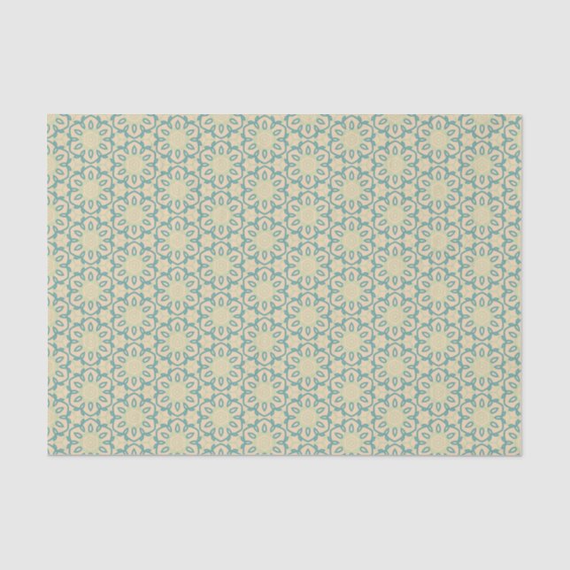 Papier Mousseline Turquoise Pistachio Cream Western Modern Damask (Recto)