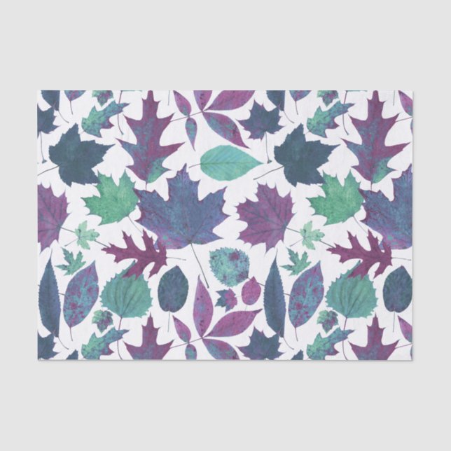 Papier Mousseline Turquoise pourpre bleue de feuille d'automne (Recto)