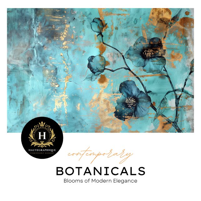 Papier Mousseline Turquoise rustique et or floral (Créateur téléchargé)