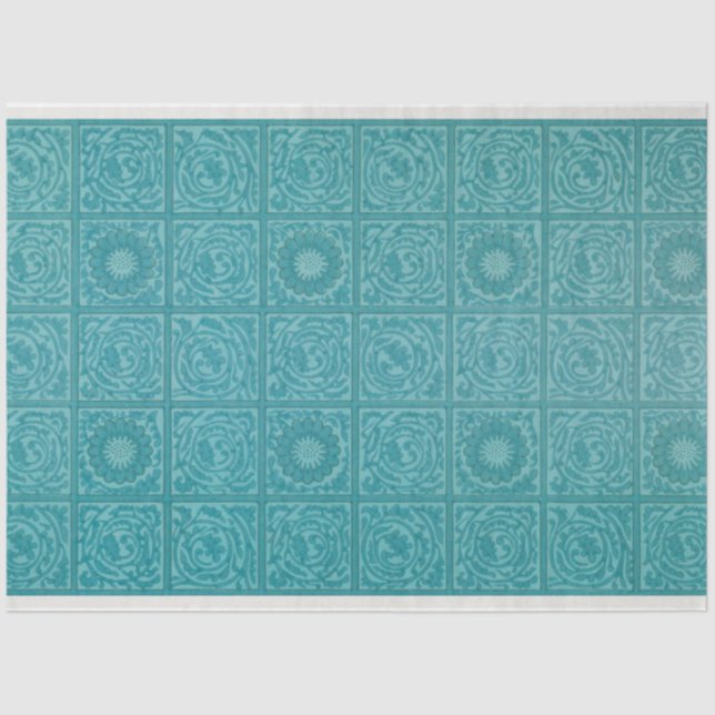 Papier Mousseline Turquoise Tile Motif (par William Morris) (Recto)