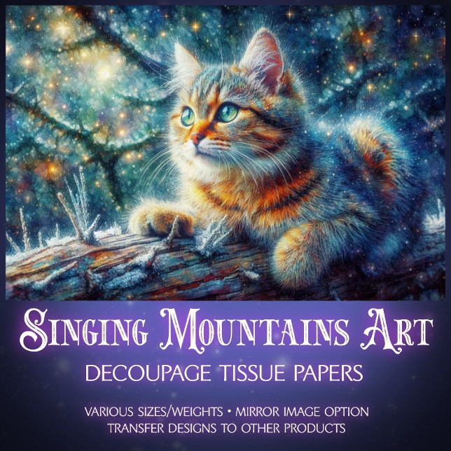 Papier Mousseline Twilight Forest Woodland Fantasy Cat Decoupage  (Créateur téléchargé)
