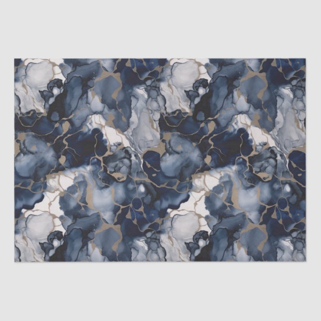 Papier Mousseline Twilight Navy bleu et gris avec l'or antique (Recto)