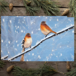 Papier Mousseline Two Birds On Branch On A Snowy Winter Day
