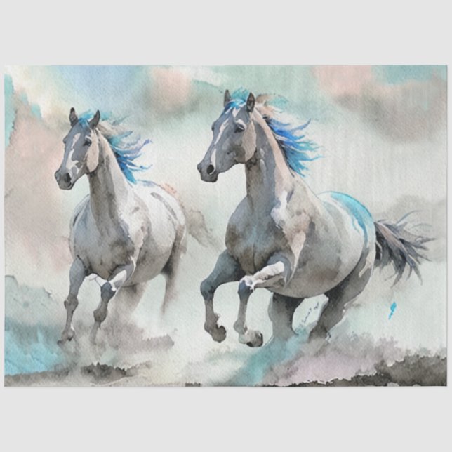 Papier Mousseline Two Racing Wild Horses Watercolour (Recto)