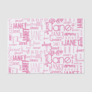 Papier Mousseline Typographie de nom personnalisée Nuage de mot rose