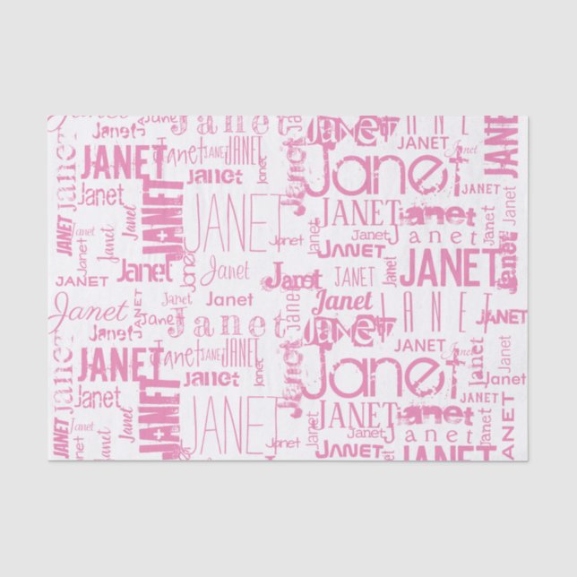 Papier Mousseline Typographie de nom personnalisée Nuage de mot rose (Recto)