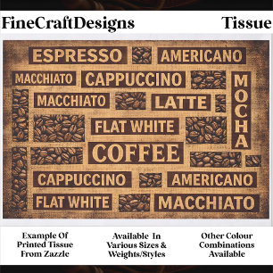 Papier Mousseline Typographie du café Toile de jute rustique Découpa