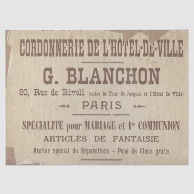 Papier Mousseline Typographie française déchiquetée Découpage Paris  (Recto)