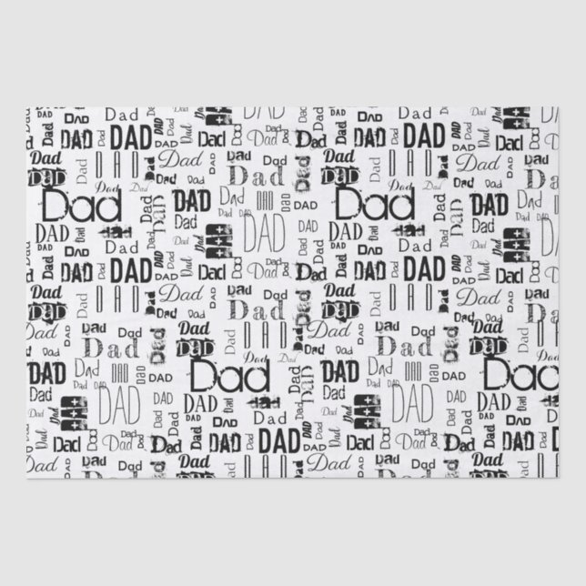 Papier Mousseline Typographie papa personnalisée Noir Blanc (Recto)