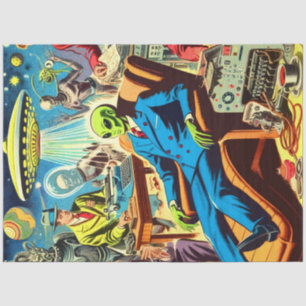 Papier Mousseline Ufo Alien Sci-fi Retro Comics
