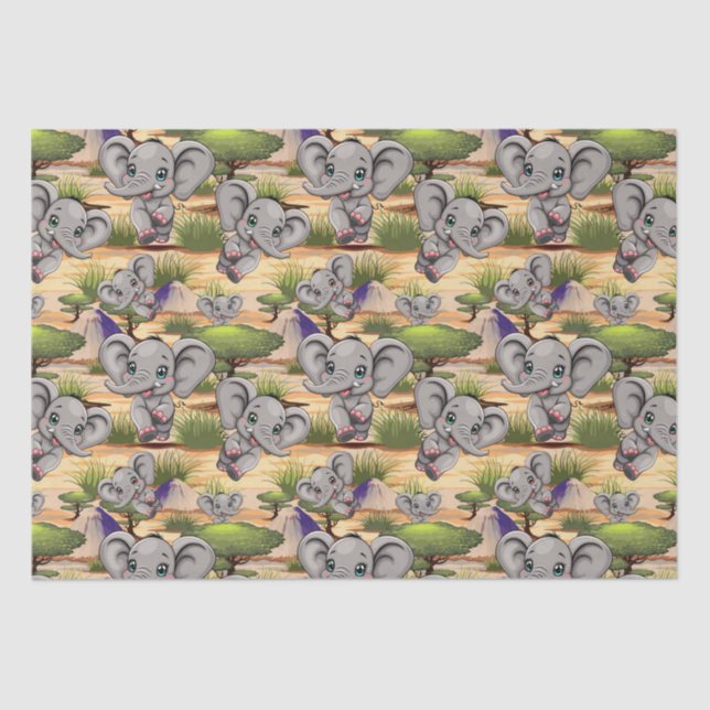 Papier Mousseline Un bébé éléphant qui sonne heureux dans la savane  (Recto)