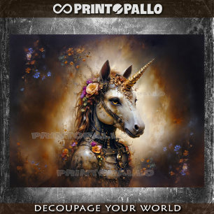 Papier Mousseline Un bébé guerrier Unicorne avec des fleurs